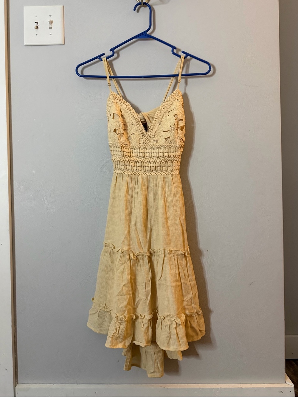 Yellow Crochet Bodice Tiered Dress